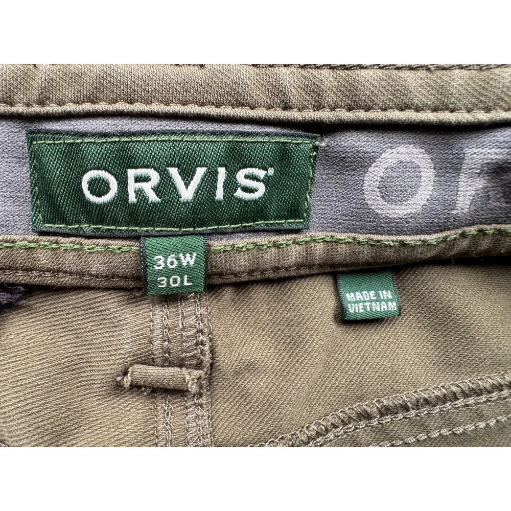 Orvis Mens 5 Pocket Pants Olive Drab Khaki Straight Leg 36x30 Outdoor Casual - Picture 3 of 11